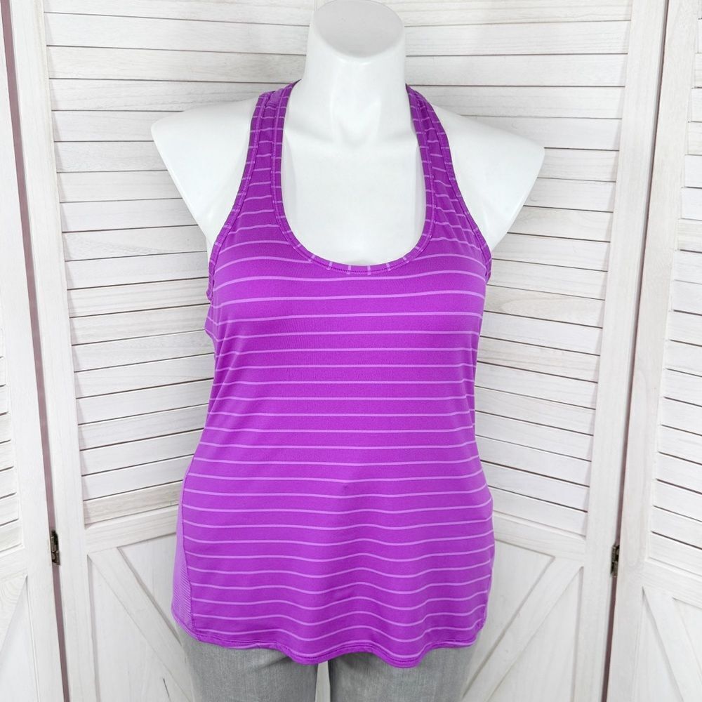 Athleta Chi Multi Stripe Racerback Tank Top Shirt Electric Purple XL